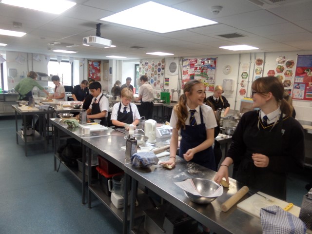 Students preparing fresh pasta